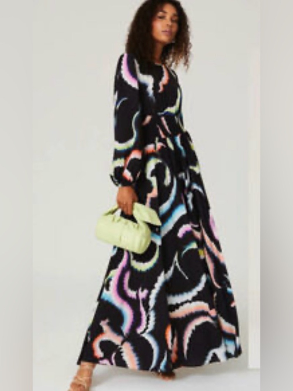 A.L.C. Black Maxi Dress with Multicolor Wave Print - Picture 5 of 10